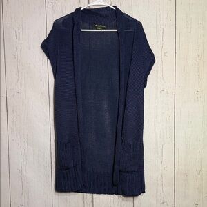 Eddie Bauer Open Front Navy Blue Knit Short Sleeve Sweater Cardigan Medium